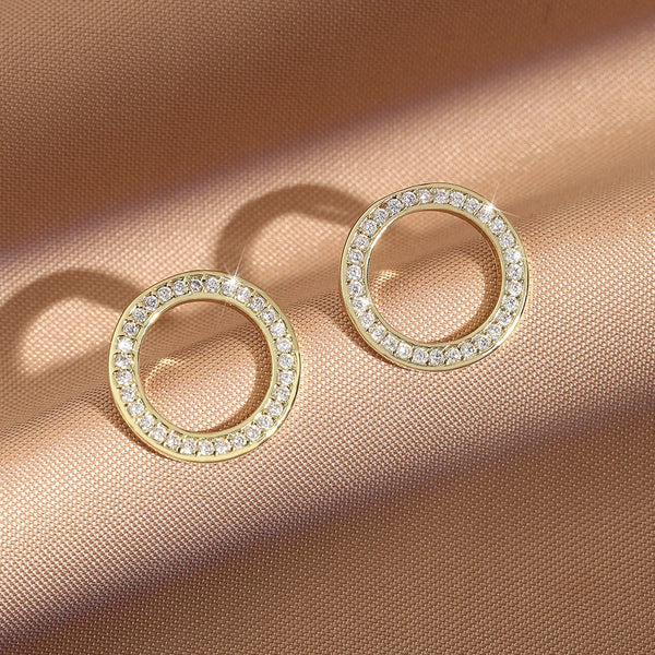 Hollow Ring Zircon Stud Earrings – 18K Gold-Plated Copper