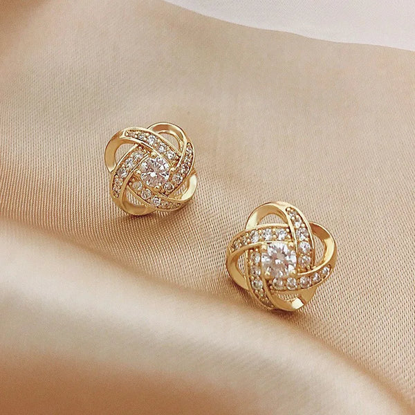 Zircon Cross Geometric Stud Earrings – Gold Copper Alloy