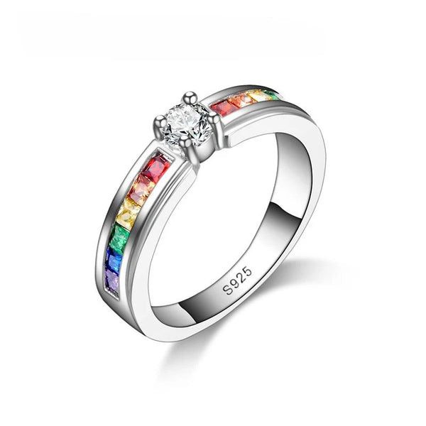Rainbow Cubic Zircon Ring – 925 Sterling Silver