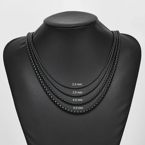 Black Box Link Chain Necklace – 2mm to 5mm Stainless Steel