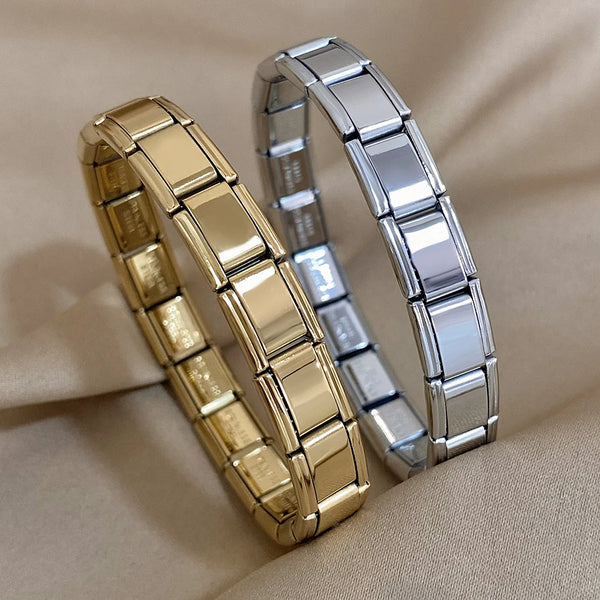 Square Elastic Cuff Bracelet – Gold Stainless Steel