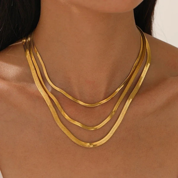 Gold Snake Chain Necklace – 925 Sterling Silver Herringbone Choker